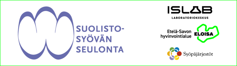 Suolistosyöpäseulonnan kansallinen logo, sekä Islabin, Eloisan ja Syöpäjärjestöjen logot