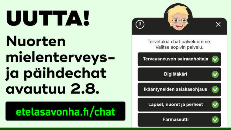 Uutta! Nuorten mielenterveys- ja päihdechat avautuu 2. elokuuta osoitteessa etelasavonha.fi/chat