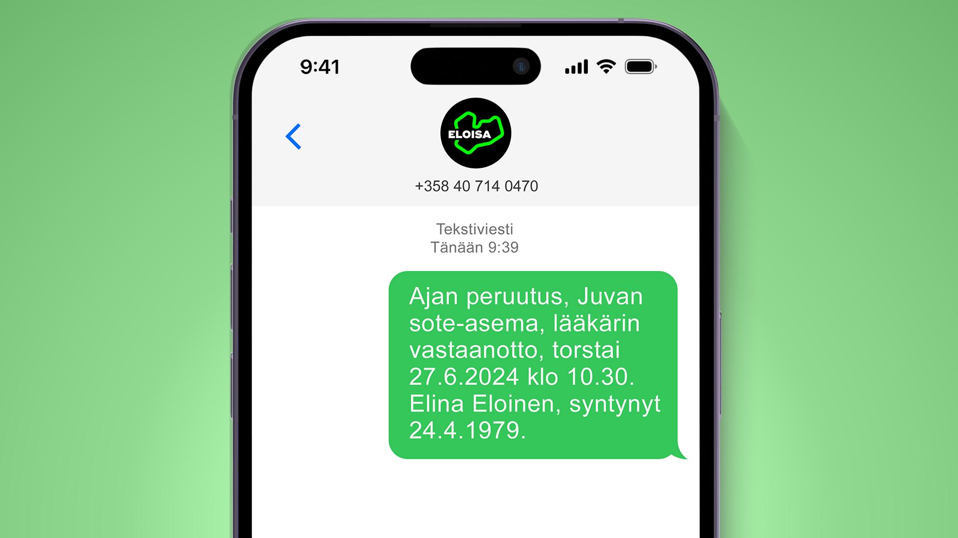 Kuvituskuva ajan peruuttamisen tekstiviestistä puhelimen näytöllä